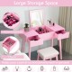 Pink makeup vanity table set with flip-top mirror, 9 compartments, and 2 drawers for organized storage in any bedroom.
