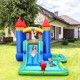 Colorful kids inflatable bounce house water slide with slide, pool, and climbing wall for outdoor fun and playtime.