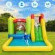 Inflatable bounce house water slide with climbing wall and splash pool for kids, made of durable oxford material.