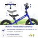Kids balance bike in blue with adjustable handlebar and seat, featuring 360° rotatable handlebar for flexible steering.