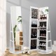 360° rotating mirrored jewelry cabinet armoire in white with LED lighting, lockable door, and ample storage space.