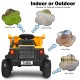 Kids ride-on dump truck in yellow, featuring an electric bucket, suitable for various surfaces like grass and asphalt.