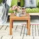 Wooden square patio coffee bistro table in natural acacia wood, waterproof and scratch-resistant, ideal for outdoor use.