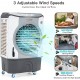 4-in-1 industrial evaporative air cooler fan with 12-gallon tank, adjustable wind speeds, and wheels for easy mobility.