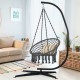 Hammock frame stand with black powder-coated finish, designed for indoor and outdoor use, featuring a stable X base.