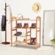 Four-tier bamboo shoe rack with slatted design, ideal for entryway storage and accommodating various shoe sizes.
