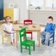Green kid's chair made of solid pine wood, lightweight and perfect for toddlers' indoor or outdoor activities.