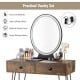 Industrial makeup dressing table in rustic brown with touch screen mirror and ample storage for cosmetics and jewelry.