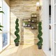 Two 4-foot artificial spiral boxwood topiary plants in golden pots, perfect for indoor and outdoor decor.