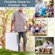 Height adjustable folding camping table in blue, lightweight design for easy transport, ideal for outdoor activities.