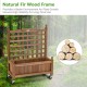 Wood planter box with trellis made of natural fir wood, ideal for climbing plants, featuring drainage hole and mobile.