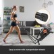 Elliptical exercise machine with LCD monitor and front transportation wheels for easy movement during home workouts.