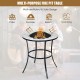 Round fire pit table with mesh cover and poker, made of durable steel, ideal for outdoor gatherings on patio or.