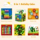 5-in-1 wooden activity cube toy featuring a bead maze, xylophone, and rainbow gear for early educational fun.