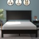 Black flat panel wood headboard with pre-drilled holes, adjustable height, and smooth surface for full size bed frames.