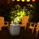 Rattan-style 9.5-gallon patio cool bar table with drinks, perfect for outdoor gatherings and easy to clean.