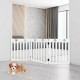Freestanding 24-inch white wooden dog gate with 360° hinges, ideal for small pets and versatile placement in your home.