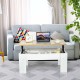 Lift top coffee table in white with a spacious surface and hidden storage, perfect for home or office use.
