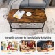 2-tier industrial coffee table with rustic brown octagonal tabletop and metal mesh shelf, perfect for living room use.
