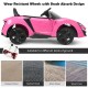 Pink 12V RC electric vehicle with wear-resistant wheels, suitable for various surfaces like wood floor and asphalt road.