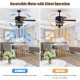 50-inch black ceiling fan with reversible blades, pull chain control, and lights for versatile year-round use.