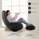 Black 360° swivel leather lounge chair with ottoman, featuring aluminum alloy base, ideal for living room relaxation.
