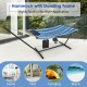 Hammock chair stand set with stable steel frame, soft cotton fabric, and pillow, ideal for indoor and outdoor.