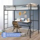 Twin loft bed frame in black with full-length guardrails and two integrated ladders, ideal for kids' rooms or.