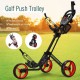 Folding 3 wheels golf push cart in red with adjustable handle, sturdy aluminum frame, and quick brake mechanism for.