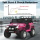 Kids electric ride-on truck in pink with remote control, soft start, and spring suspension for a smooth ride.