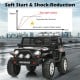 Kids electric ride-on truck in black with remote control, featuring soft start, spring suspension, and realistic lights.