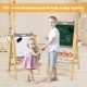 Kids' art easel with gray double-sided chalkboard and whiteboard, featuring adjustable height and storage tray for.