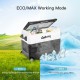 Dual-zone portable 58-quart car refrigerator with eco/max mode, wheels, and handle for convenient outdoor use.