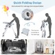 Folding baby high chair in gray with adjustable height, detachable trays, and wheels for easy transport and storage.