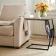 C-shaped vintage end table with side pocket, engineered wood top, and metal frame, perfect for living room or bedside.