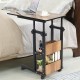 C-Shape mobile snack end table with storage shelves, durable particle board and metal frame, perfect for living room.