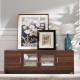 Walnut media entertainment TV stand with adjustable shelves and tempered glass doors, perfect for TVs up to 70 inches.