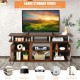 Walnut 63-inch TV entertainment console with spacious tabletop, 2 cabinets, and open shelves for versatile storage.