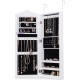 Wall-mounted jewelry armoire with full-size mirror, 23 hooks, and 72 ring slots for organized storage and stylish decor.