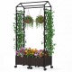 Self-watering planter box with lattice trellis and roof, featuring brown PP rattan panels for vibrant plant growth.