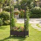 Self-watering planter box with lattice trellis and roof, made of brown PE-coated metal, ideal for outdoor gardens.