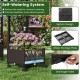 Self-watering planter box with lattice trellis, brown rattan panels, and drainage holes for vibrant plant growth.