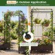 Self-watering planter boxes with lattice trellis and roof, featuring lockable wheels for easy movement, ideal for.