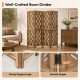 4-panel brown room divider made of paulownia wood features wave cutouts and smooth hinges for versatile privacy solutions.