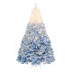 8-foot artificial Christmas tree with a gradient blue color, warm white LED lights, and snow flocking for festive decor.