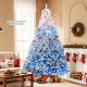 8-foot artificial Christmas tree in blue with warm white LED lights, featuring snow flocking and 8 lighting modes for.