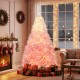 7-foot artificial Christmas tree with warm white LED lights, snow flocking, and presents, perfect for holiday decor.