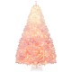 7-foot artificial Christmas tree in gradient pink with warm white LED lights, featuring snow flocking and 8 lighting.