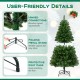 5-foot artificial Christmas tree with hinged connections, folding metal stand, and protective foot pads for easy setup.