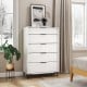5-drawer dresser in white with wood grain finish, featuring interlock system and removable metal legs for bedroom.